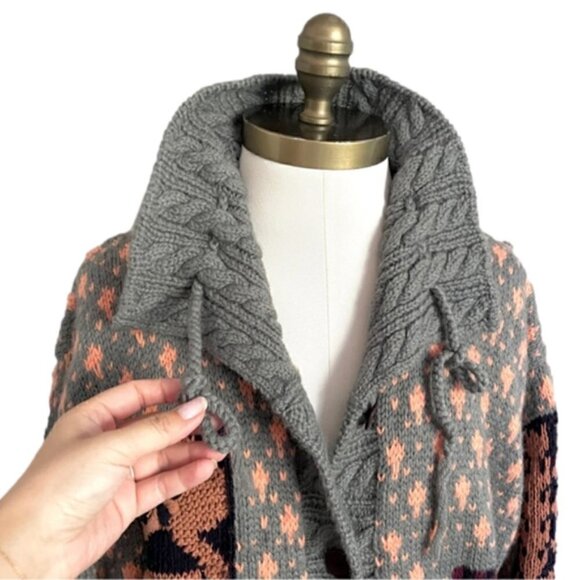 Cote-Rotie Gray Orange Patchwork Patterned Kidcore Cardigan Sweater - M/L - Picture 3 of 10